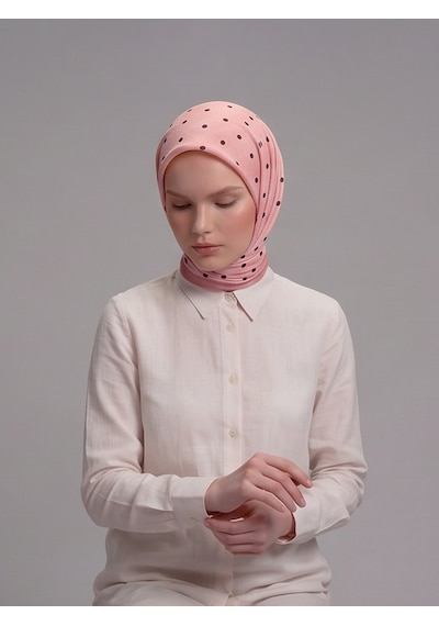 Ayshara Puan Desenli Tek Taraflı Eşarp - Pembe