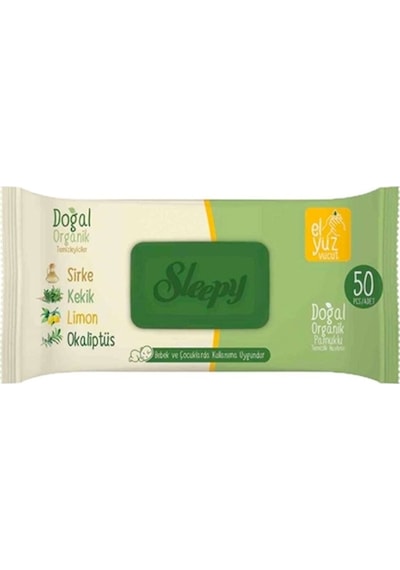 Sleepy Doğal Organik Pamuklu Islak Havlu 50'Li