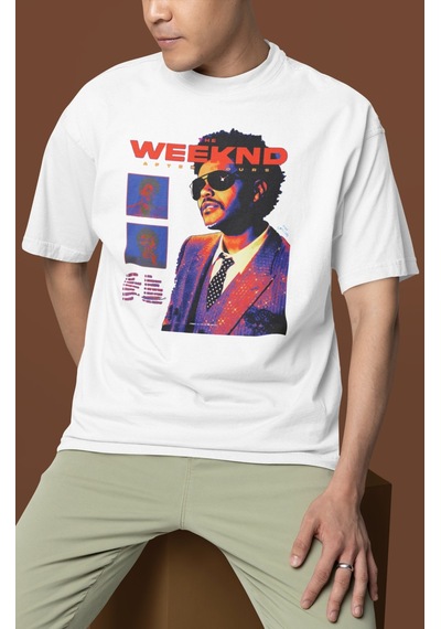 The Weeknd After Hours Rapper Baskılı Unisex Oversize Şarkıcı Tiş Beyaz