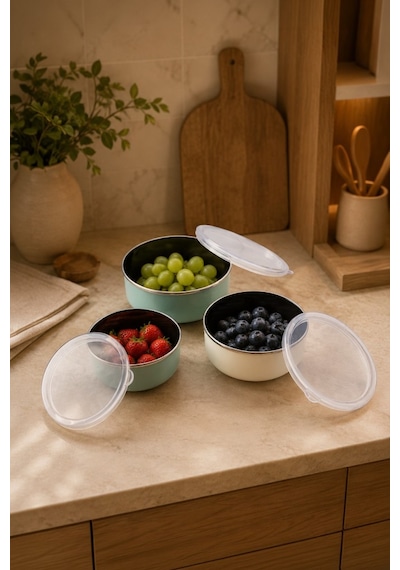Bambum Lumino 3 Lü Emaye Saklama Kabı Yeşil B7691 300+700+1000ml