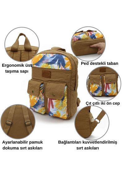 Old Cotton 7224 Camel Sırt Okul15.6 İnç Laptop Seyahat Çantası CAMEL