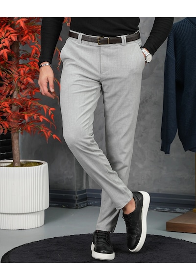 Modefendi Slim Fit Kalıp Düz Kumaş Pantolon Gri
