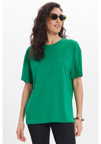 Tudors Kadın Slim Fit Dar Kesim Pamuk Kısa Kollu Bisiklet Yaka Yeşil Tişört-50471 L