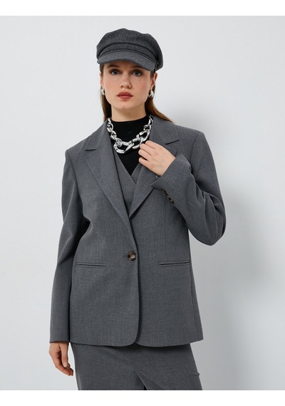 Koton Oversize Blazer Ceket Tek Düğmeli Cep Detaylı Gri 4wak50170uw 4WAK50170UW910 Gri