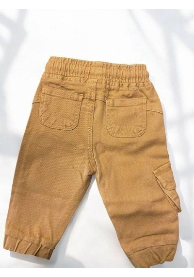 Çikoby Erkek Bebek Kargo Cepli Beli Paçası Lastikli Dokuma Pantolon-14877 Kahverengi