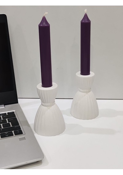 Modern Beyaz Şamdan Mumluk 2 Li Set, Dekoratif Salon Aksesuarı, Masa Dekoru, Hediyelik