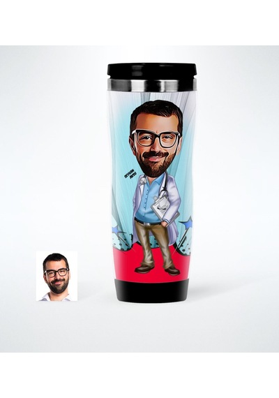 Kişiye Özel Bay Doktor Karikatürlü Çelik Termos Bardak - 5
