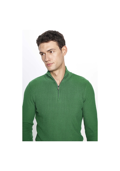 Tudors Erkek Slim Fit Dar Kesim Dik Yaka Fermuarlı Yeşil Kazak-28923 Yeşil