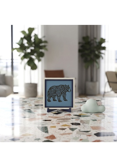 Ayı Silüetli Modern Dekoratif Hatıra, Sevdikleriniz İçin Hediyelik Estetik Armağan 10x10 Cm
