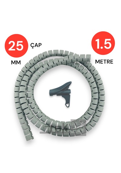 25mm 1,5 Metre Yarıklı Spiral Kablo Kanalı Hortum Kablo Gizleme