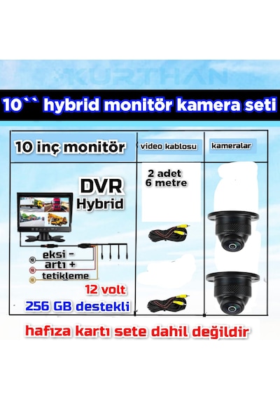 10'' Dvr Ekran 2 Adet 150 Derece Ahd 1080p Ultra Mini Kamera 12 V