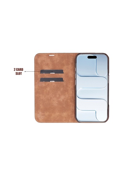 Bloomcase Sonat Mahogany Saddle Hakiki Deri Apple Uyumlu iPhone 17 6.3" Folio Kılıfı Kahverengi