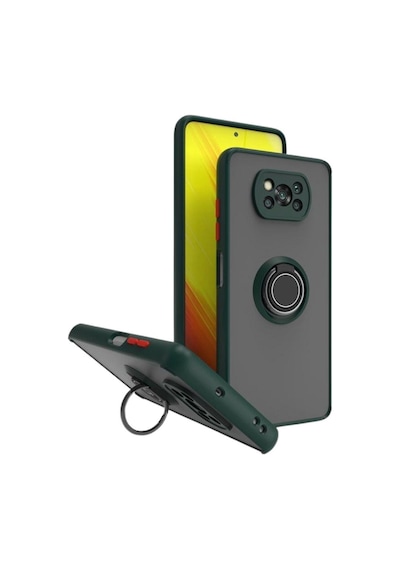 Poco X3 Pro Uyumlu Kılıf Yüzüklü Standlı Extra Darbe Koruma Sert Silikon Kapak - Yeşil