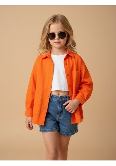 Zekids Kız Çocuk Tasarım Turuncu Ceket-17158