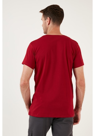 Buratti Baskılı Bisiklet Yaka Pamuklu Slim Fit Erkek T Shirt 541Pusula Kırmızı