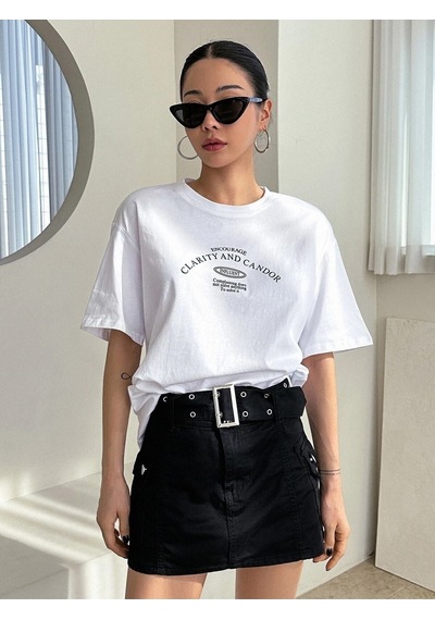 Flood Of Style Kadın Beyaz Clarity And Candor Baskılı Oversize T-shirt