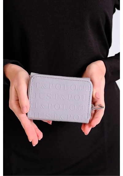 Just Polo Kadın 6 Kart 1 Kimlik Bölmeli Çıtçıt Ve Furmuarlı Şık Cüzdan Shopper Gri