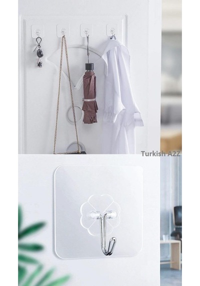 4 Adet Kendinden Yapışkanlı Şeffaf Askı Banyo Mutfak Dolap Askısı 6x6 Cm Renkli