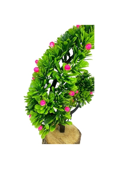 Yapay Çiçek Pembe Çiçekli Bonsai Ağacı Dekoratif Kütük Saksıda Yapay Ağaç Bonzai Hilal Model