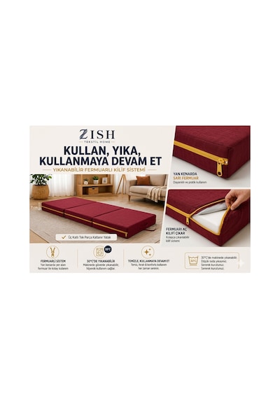 Zishome Tek Kişilik Multipurpose 5 İn 1 Bordo Çift Kişilik Katlanır Süngerli Misafir Yer Yatağı Ve Minder 7cm