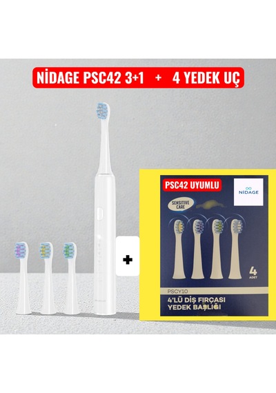 Nidage Psc42 Şarjlı Diş Fırçası + Psc42 Uyumlu Yedek Başlık 4'lü