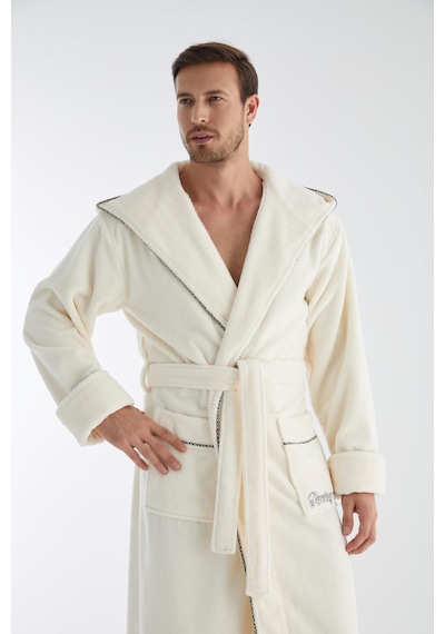 Racing Speed Nakış Triga Bukle Bambu Cotton Erkek Bornoz Krem