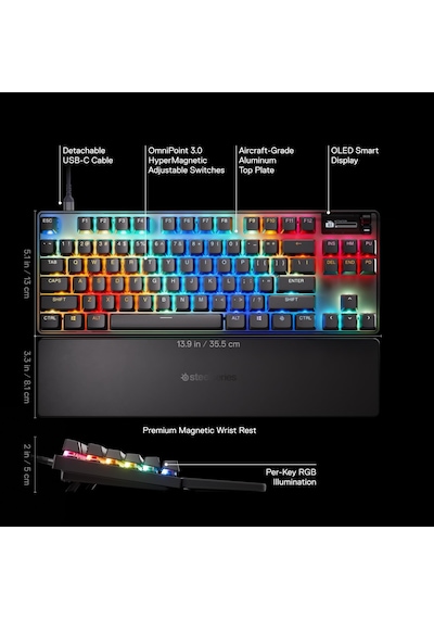 Steelseries Apex Pro TKL Gen 3 Omnipoint 3.0 Hipermanyetik Switch RGB Mekanik Kablolu Oyuncu Klavyesi
