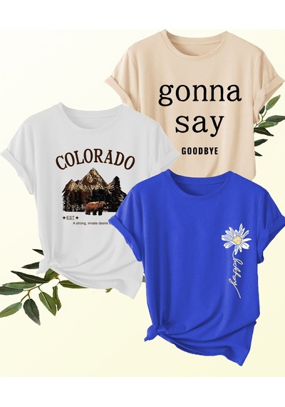 Uyguntarz Unisex Bej Beyaz Mavi 3'lü Tasarım Tshirt Seti Çok Renkli