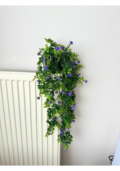 Nettenevime Yapay Çiçek Saksıda Sarkan Mor Mineli Şimşir Okaliptus Yapay Sarmaşık 60cm Diğer