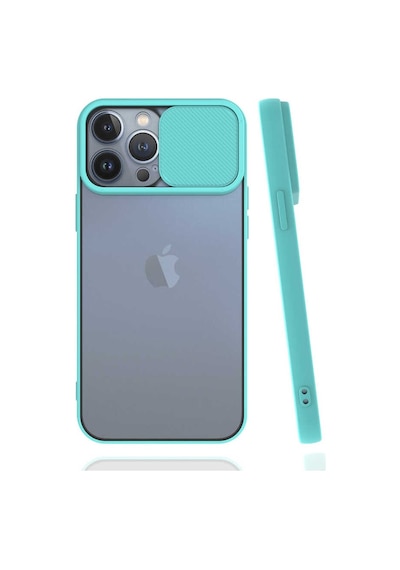 Kilifone - Apple Uyumlu iPhone 13 Pro Max - Kılıf Slayt Sürgülü Arkası Buzlu Lensi Kapak - Turkuaz