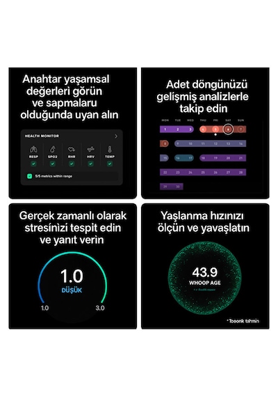 Whoop Peak 5.0 Akıllı Bileklik 12 Aylık Üyelik Dahil, Aktivite & Uyku Takibi, Kalp Atış Hızı, Hrv, Stres Takibi