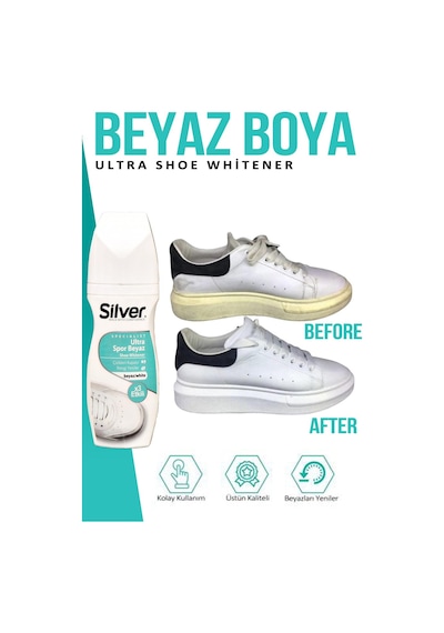 Silver X3 Etkili Güçlendirilmiş Ultra Beyaz Spor Bez ve Kumaş Likit Ayakkabı Boyası 75 ML