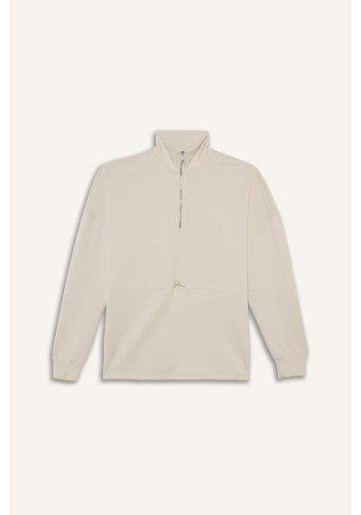Defacto Long Fıt Dik Yaka Modal Sporcu Sweatshirt F9065ax26sper218 Ekru-er218
