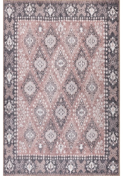 Artloop Stonart Eskitme Vintage Desenli Pudra Otantik Yıkanabilir Şönil Halı Al 465 Pembe