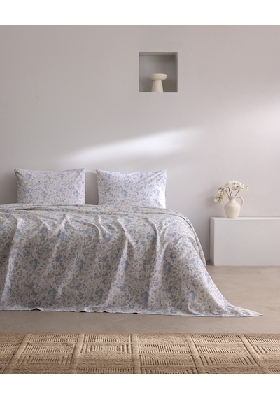 Madame Coco Laurance King Size %100 Pamuk Karde Baskılı Çarşaflı Pike Takımı - Mavi/bej 8684427311219 Çok Renkli