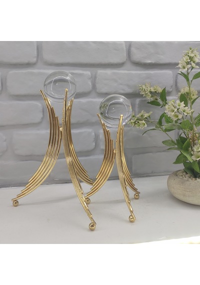 Gold Kaplama Metal 2'li Set Salon Angel Model Kristal Camlı Dekor 1 Takım