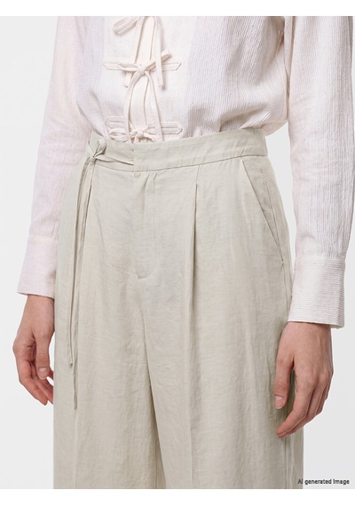 Lcw Modest Bej Beli Bağlamalı Modal Karışımlı Kadın Kumaş Pantolon