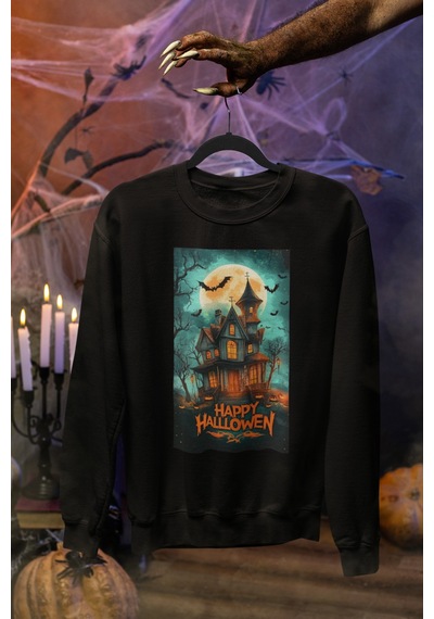 Magors Stil-x Halloween - Cadılar Bayramı Baskılı Unısex Sweatshırt, 3 İplik Şardonlu Siyah-4 Magors Stil-x Halloween - Cadılar Bayramı Baskılı Unısex Sweatshırt, 3 İplik Şardonlu Siyah-4