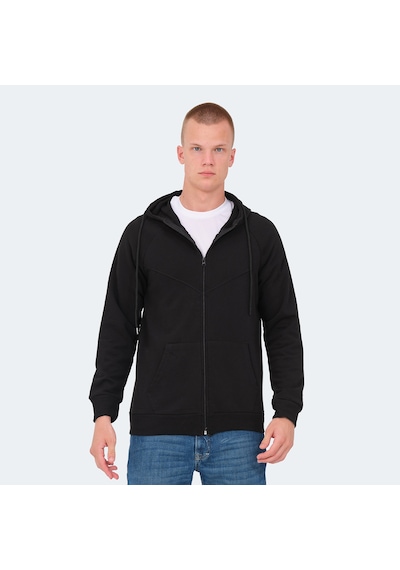 Slazenger KAZUE I Erkek Fermuarlı Kapüşonlu Cepli Siyah Sweatshirt