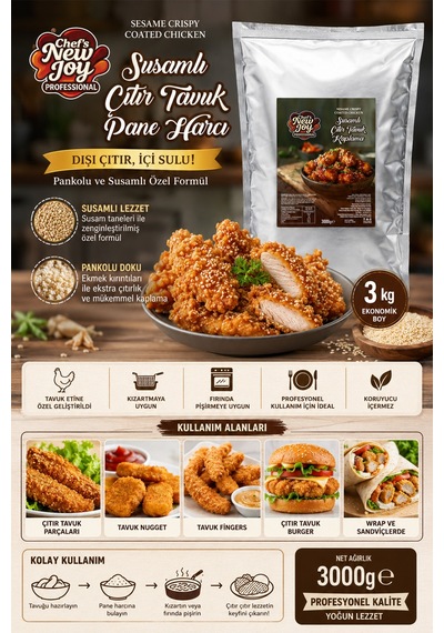 Susamlı Çıtır Tavuk Harcı 3000 Gr Pankolu Pane Harcı