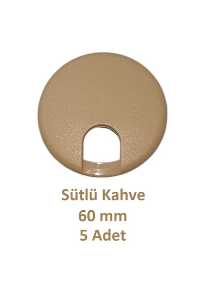 Masa Üstü Kablo Kanalı Deliği Kapağı, Sütlü Kahve, Masa Kapağı, 6 Cm, 5 Adet