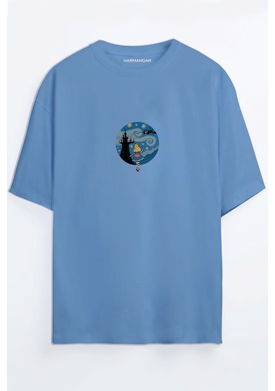 Alice Baskılı Unisex Siyah - Beyaz -turuncu - Bej Oversize T-shirt Mavi