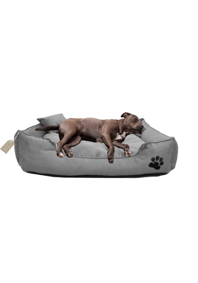 Büyük Irk Köpek Yatağı Ultrasoft Yıkanabilir Yüksek Kaliteli Kumaş Pati İşlemeli - 70 X 90 Cm - Gri