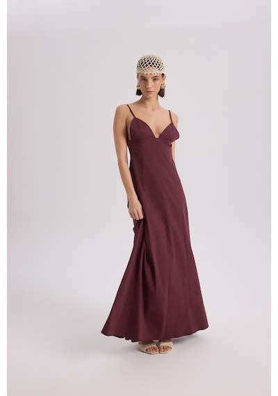 Mai Collection Mai Studios Co. Onella Askılı Bordo Uzun Elbise Bordo