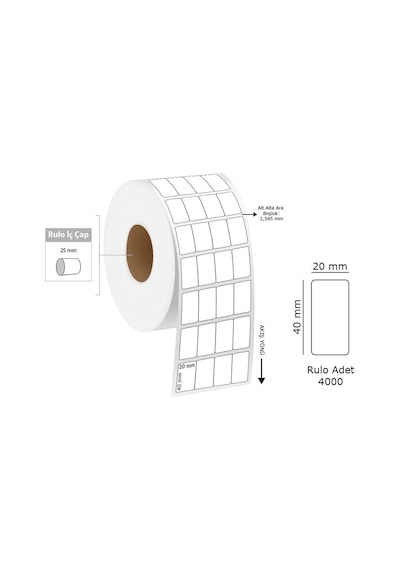 Tanex 20X40 MM Eco Termal Etiket 4 Lü 25MM Çap 4000'Li