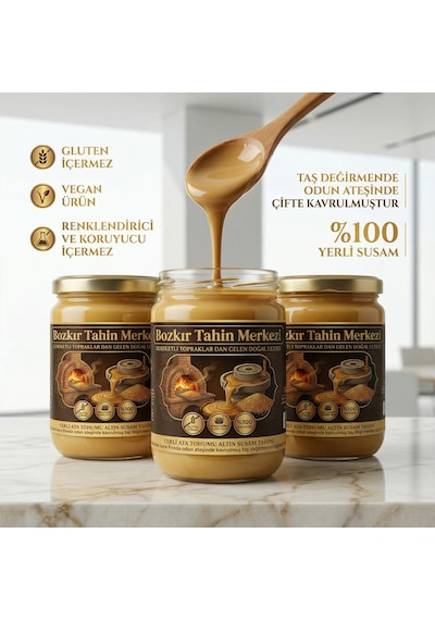 Bozkır Tahin Merkezi Ata Tohumu Altın Susam Taş Değirmen Kavrulmus Tahin 600 Gr X 3adet Katkısız