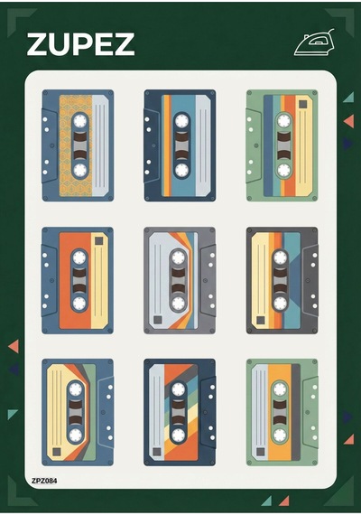 Retro Kaset Tasarımlı Ütüyle Uygulamalı Premium Kumaş Transfer Baskı - 820728523