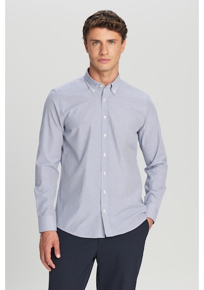 AC&Co / Altınyıldız Classics Erkek Beyaz Lacı Slim Fit Dar Kesim Düğmeli Yaka Çizgili Gömlek Beyaz Lacı