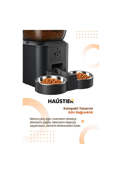 Qq029-Dual Siyah Kameralı 1080p Gece Görüş Akıllı Mama Kabı 2.4ghz/5ghz 4lt Metal Kase