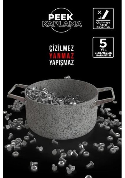 Brioni Stone Age Çizilmez Yanmaz Yapışmaz İndüksiyonlu 18 Cm Derin Tencere Gri